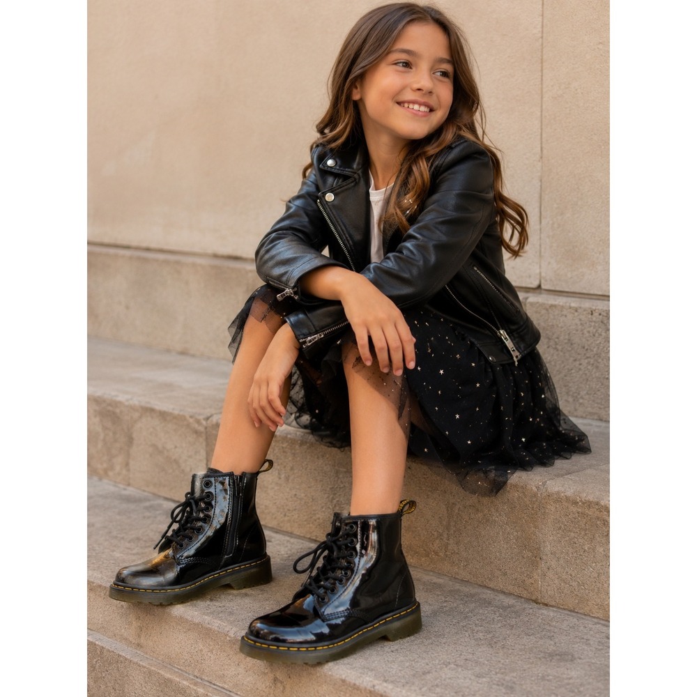 Dr. Martens 1460 J Girls Size 1 Black Good Patent Leather Side Zip Boots